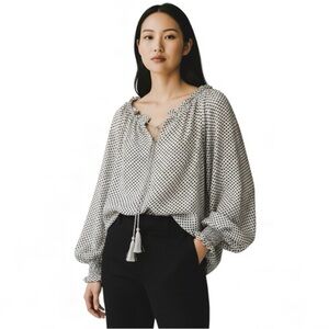 Max Studio Flowy Peasant Blouse - Black and White Polka Dot - Women’s XL